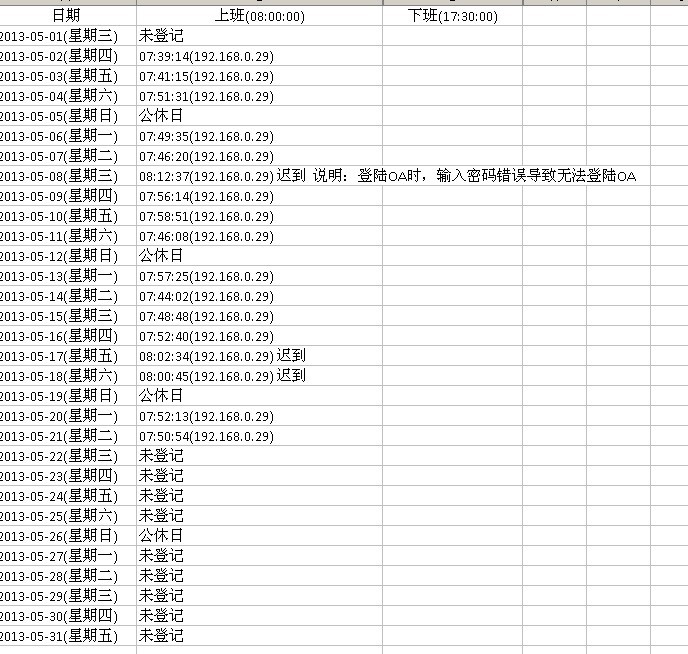 考勤统计导出截图